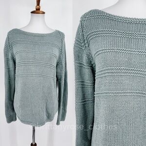 MARGARET O’LEARY Silk Cotton Blend Bateau Neck Knit Sweater in Sea Glass Blue